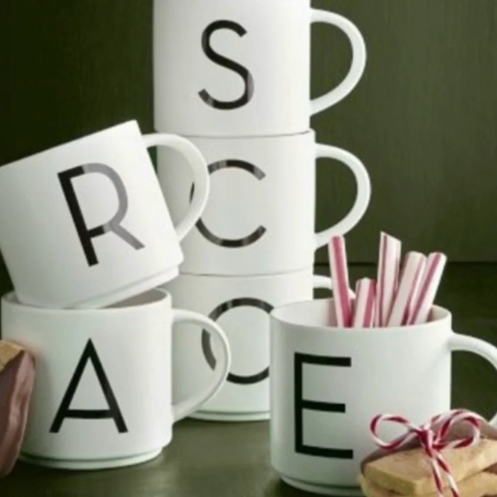 Pottery Barn  Mason Stackable Alpha Mug  White with Black Letter N NWOT